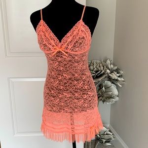Vintage Victoria’s Secret bright orange lace slip dress